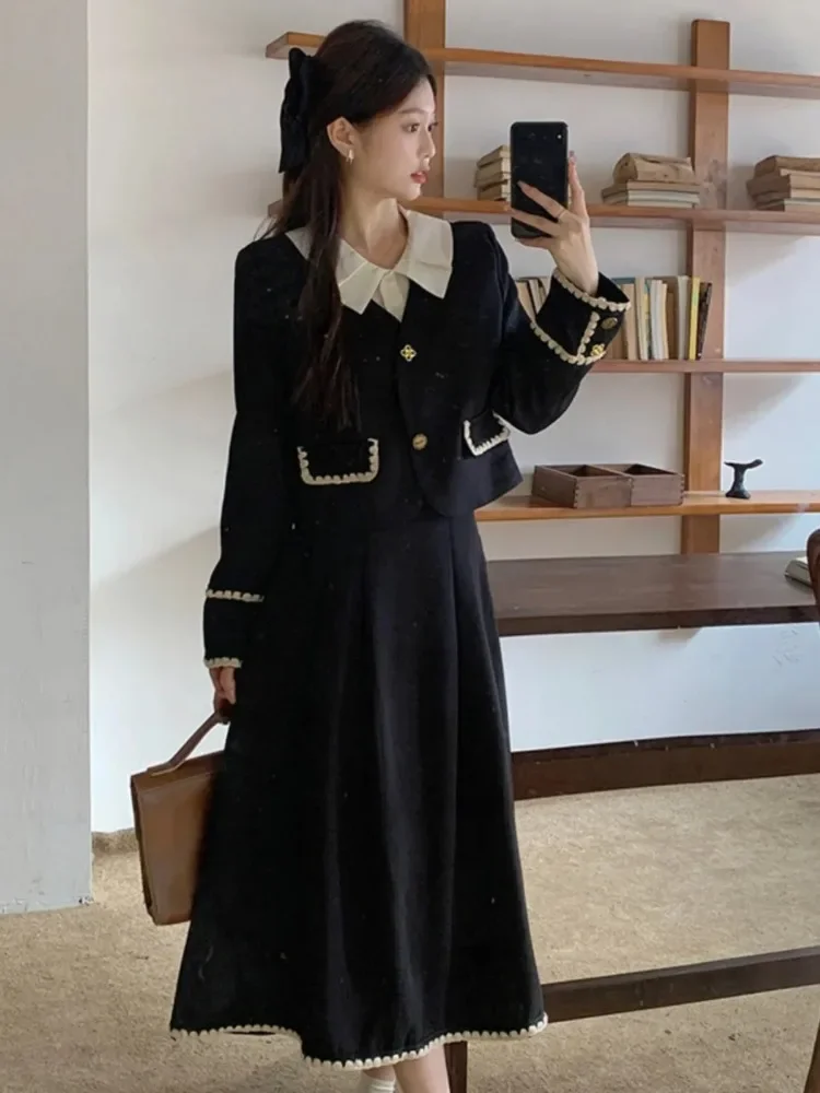 UNXX 2024 Spring Autumn New Women French Style Chic High-end Feeling Long Sleeves Blazer Jacket + Pleated Skirt Two Piece Set