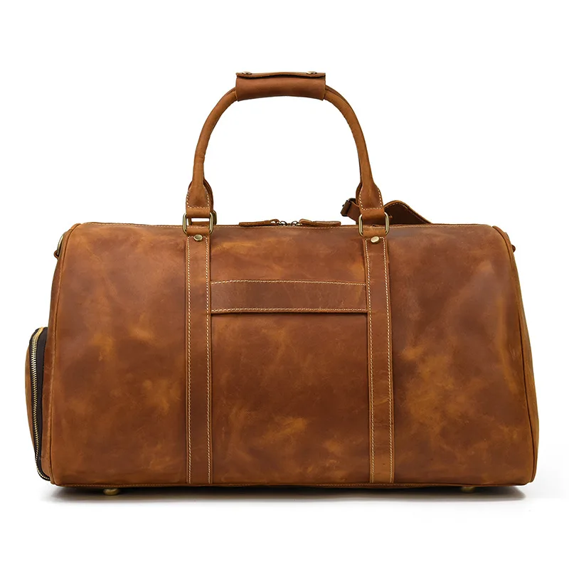 Real Leather Travel Bag Luggage Crazy-Horse Leather Hand Luggage Bag With Shoe Seat 22 Inch Large Capacity Travel Bag Handbag
