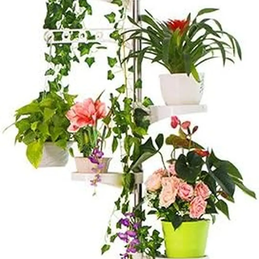 

Ivory Metal Indoor Corner Plant Stand, 7-Tier Spring Tension Pole Rack, Space-Saving Floral Pot Hanger Shelf