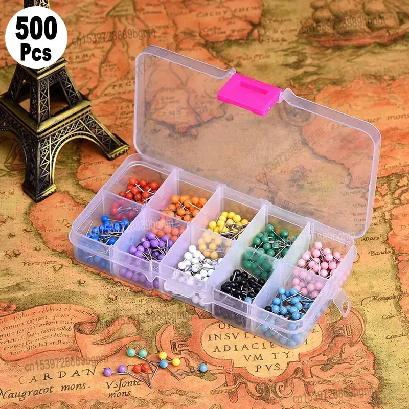 500Pcs Color Set 15mm Round Head Thumbtack Push Pins With Box Wall Map Photos Bulletin Board Thumb Tack Pushpin DIY Decoration