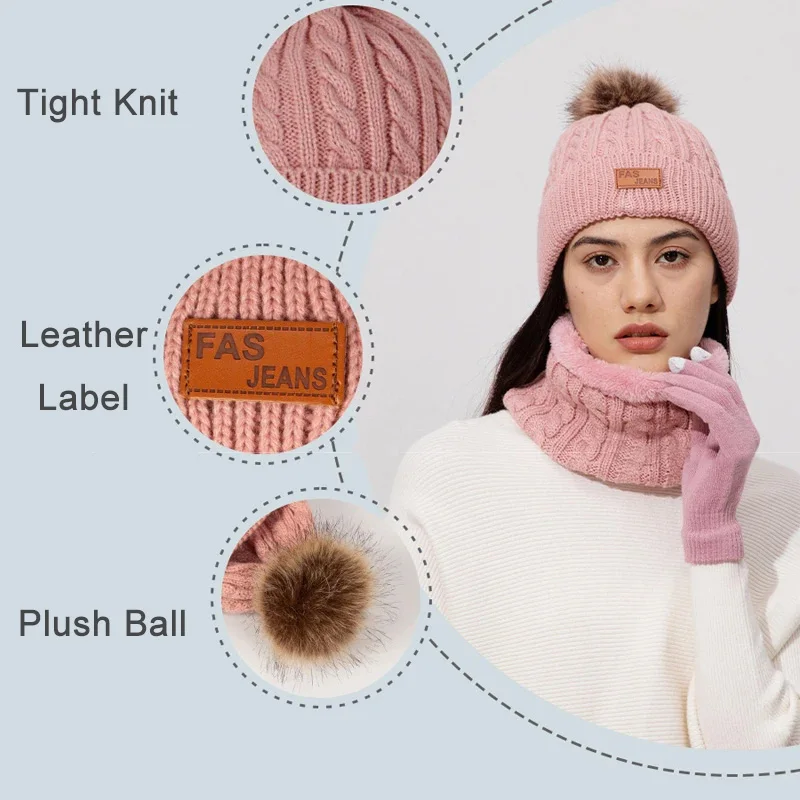 Invierno niña: gorro, bufanda y guantes con pompon pelo sintético - imagen 3