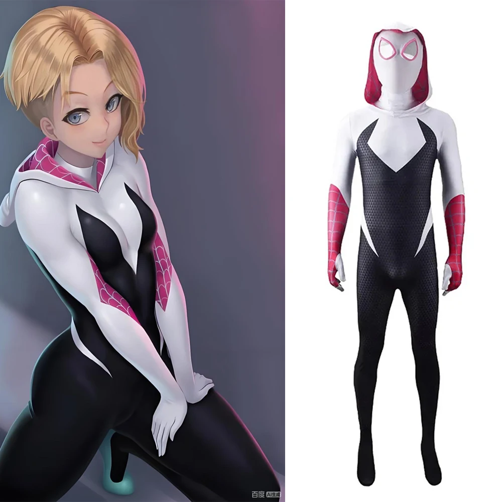 

Костюм Человека-паука Гвен Стейси для косплея, 3D-печать, спандекс, костюм-зентай, наряд для Хэллоуина, боди для косплея