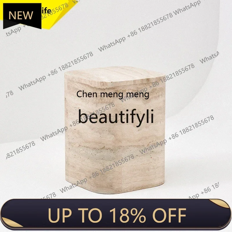 

P178 Modern simple natural travertine edge model room living room sofa corner creative art side table