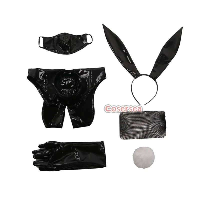 Cosersea-Disfraz de conejito negro para chicas, traje de conejita de tela de cuero PU elástico Sexy para mujer, mono, traje de Halloween, conjunto completo