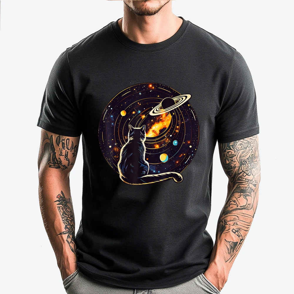 

Cat Staring at Planet Saturn Cat Dad Cat Lover Shirts Graphic Tee Casual Everyday Men's Clothing EU SIZE Family