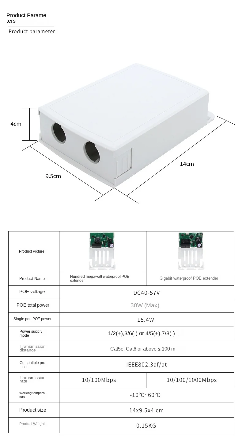 Waterdichte Poe Extender 1 In 2 Repeater 100Mbps 30W Outdoor Networkfor Poe Camera