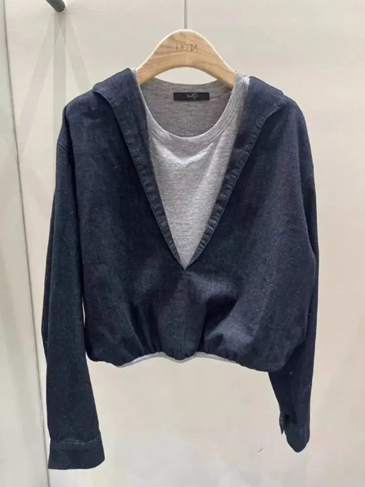 A Niche Design Of Deep Blue Hoodie For Women In Spring And Autumn This Year, Popular For Light Luxury And High-End Small Jackets