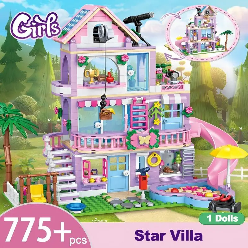 Anime Elsa Princess Luxury Castle Summer Villa Set Building Blocks Model Brick Mini Figure Toy for Girls Kids DIY Gifts - view 4