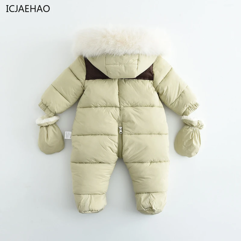 ICJAEHAO 2024 Baby Girl Boy Clothing Winter Rompers Hooded Thick Warm Windproof Outdoor with Pocket Glove Newborn Romper Coat