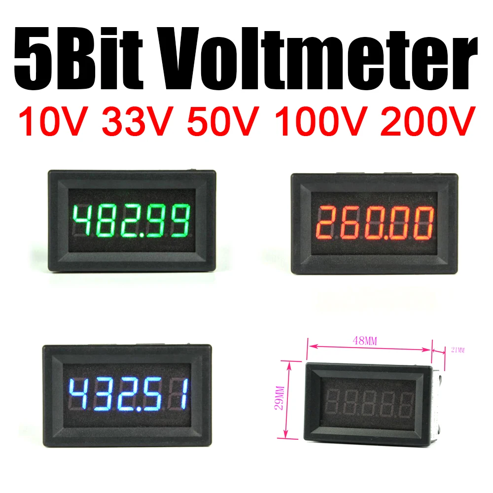 5-bitowy woltomierz cyfrowy o wysokiej precyzji DC 200V 100V 50V 33V 10V wyświetlacz LED miernik napięcia Monitor baterii 5V 12V