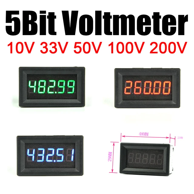 5-bitowy woltomierz DC Precyzyjny woltomierz cyfrowy LED 0-200V 100V 50V 33V 10V Miernik panelowy napięcia Monitor baterii 5V 12V