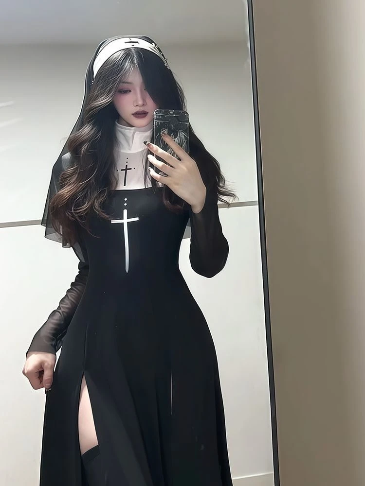 Harajuku القوطية الجرونج Y2k فساتين الدانتيل النساء 2000s الجمالية مثير سليم فستان الحفلات الكورية تصميم الأزياء فستان أسود طويل للحفلات الراقصة