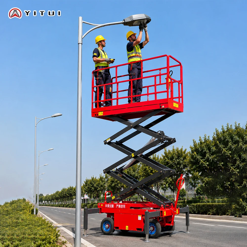 Customized Lifting Height Mobile Scissor Lifting Table, CE Certified Electric Aerial Work Platform For Factory Construction Jobs