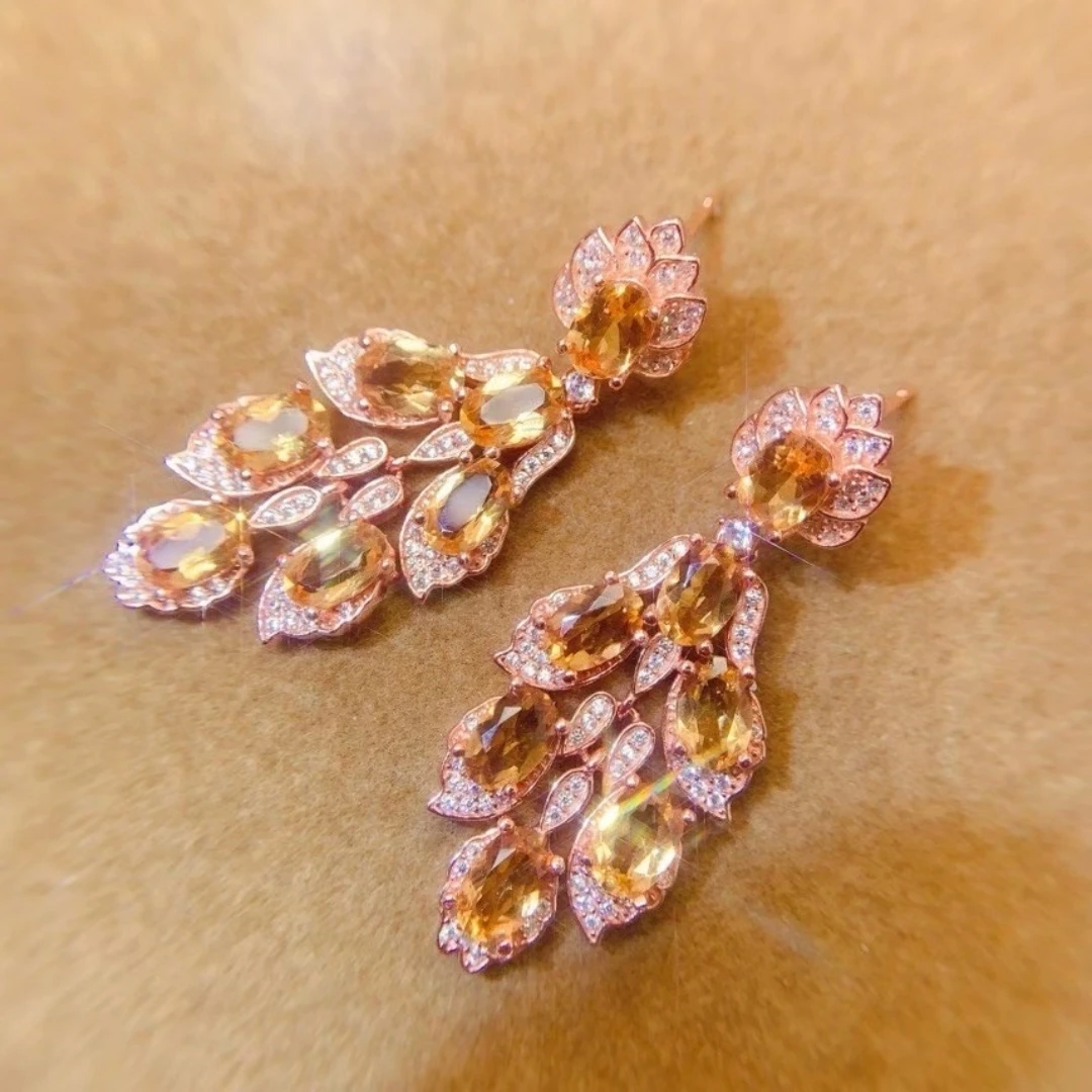KJJEAXCMY High End Women's Earrings Natural Citrine S925 Silver with Electroplating Boasting High Clarity Full Brilliance