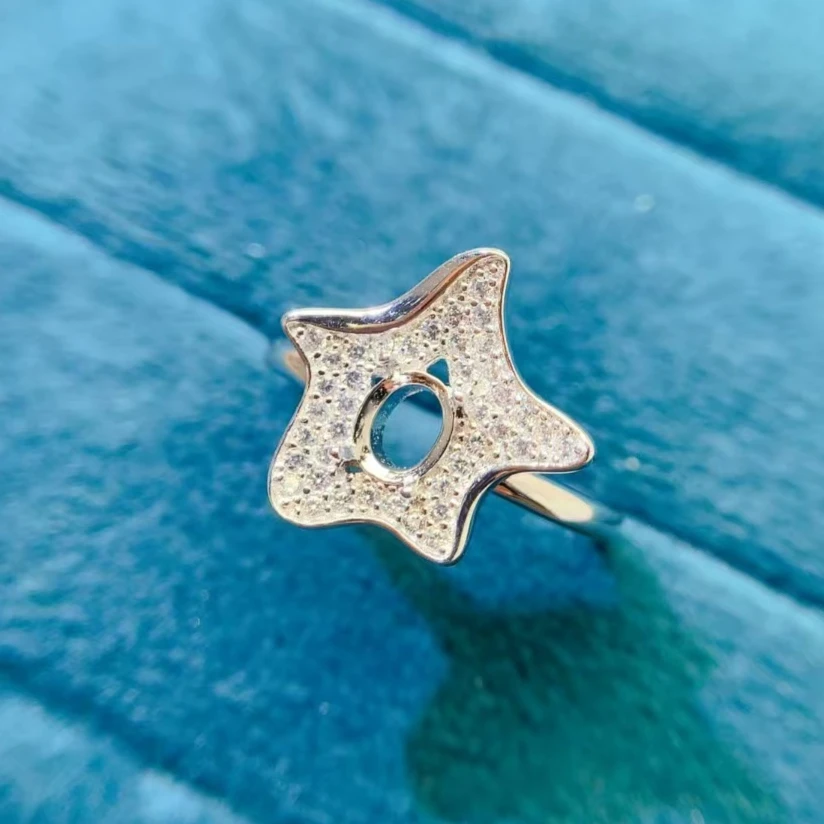 Cute 925 Silver Starfish Ring Setting 4mm*5mm Oval Gemstone Emi-mount Ring Base 18K Gold Plated Silver Jewelry DIY Component