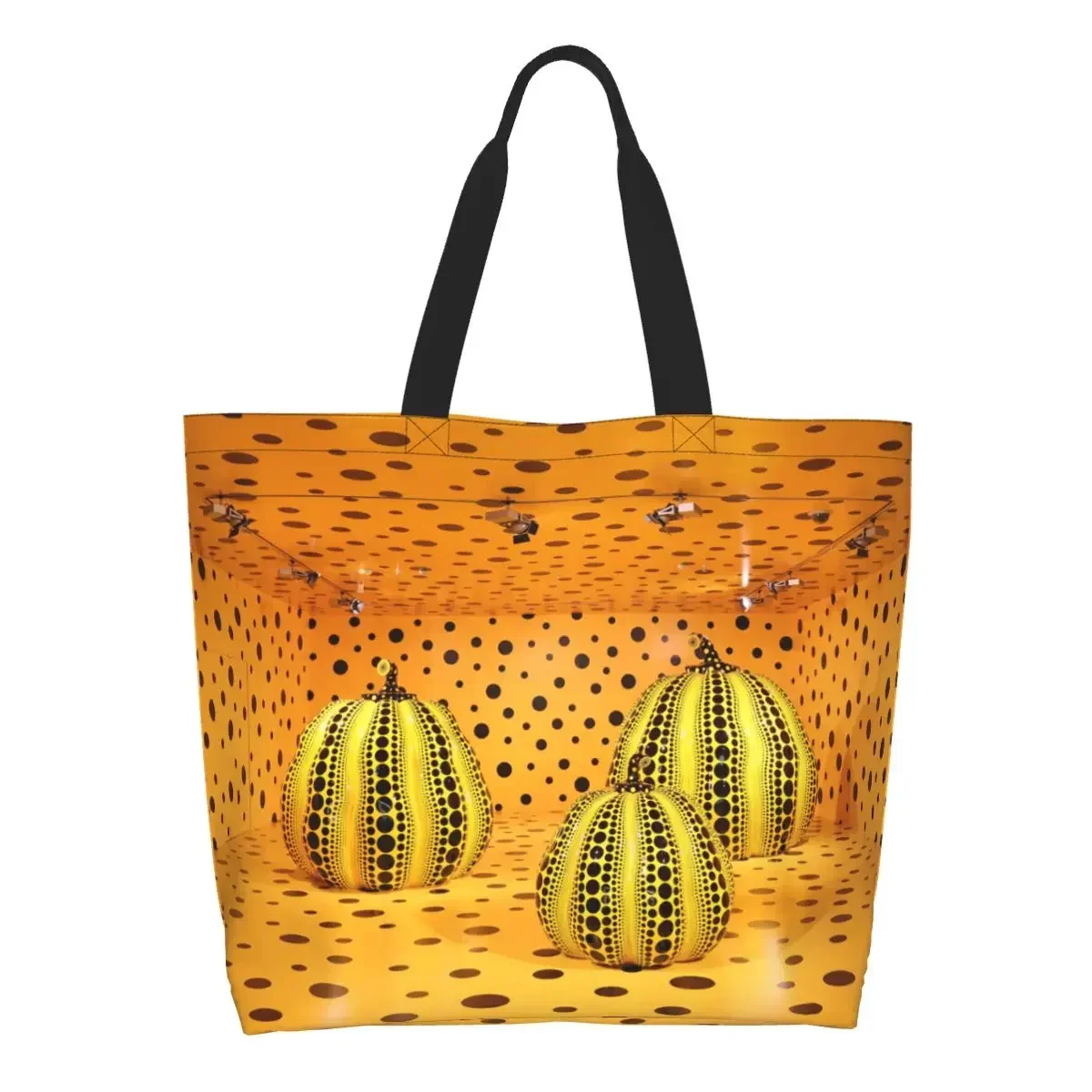 Custom Yayoi Kusama Pumkin Abstract Art Canvas Shopping Bag Women Reusable Large Capacity Grocery Tote Shopper Bags