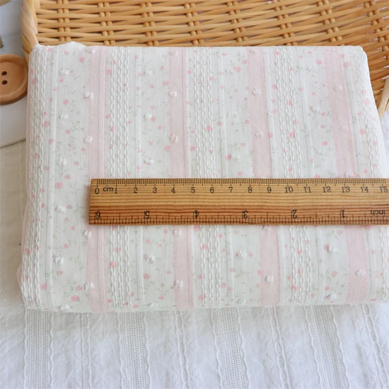 145 x 50 cm gestreifter Jacquard-Stoff aus reiner Baumwolle mit kleinem Blumenmuster, DIY-Stoff für Kinderkleidung, Vorhänge, Röcke – Detail 9