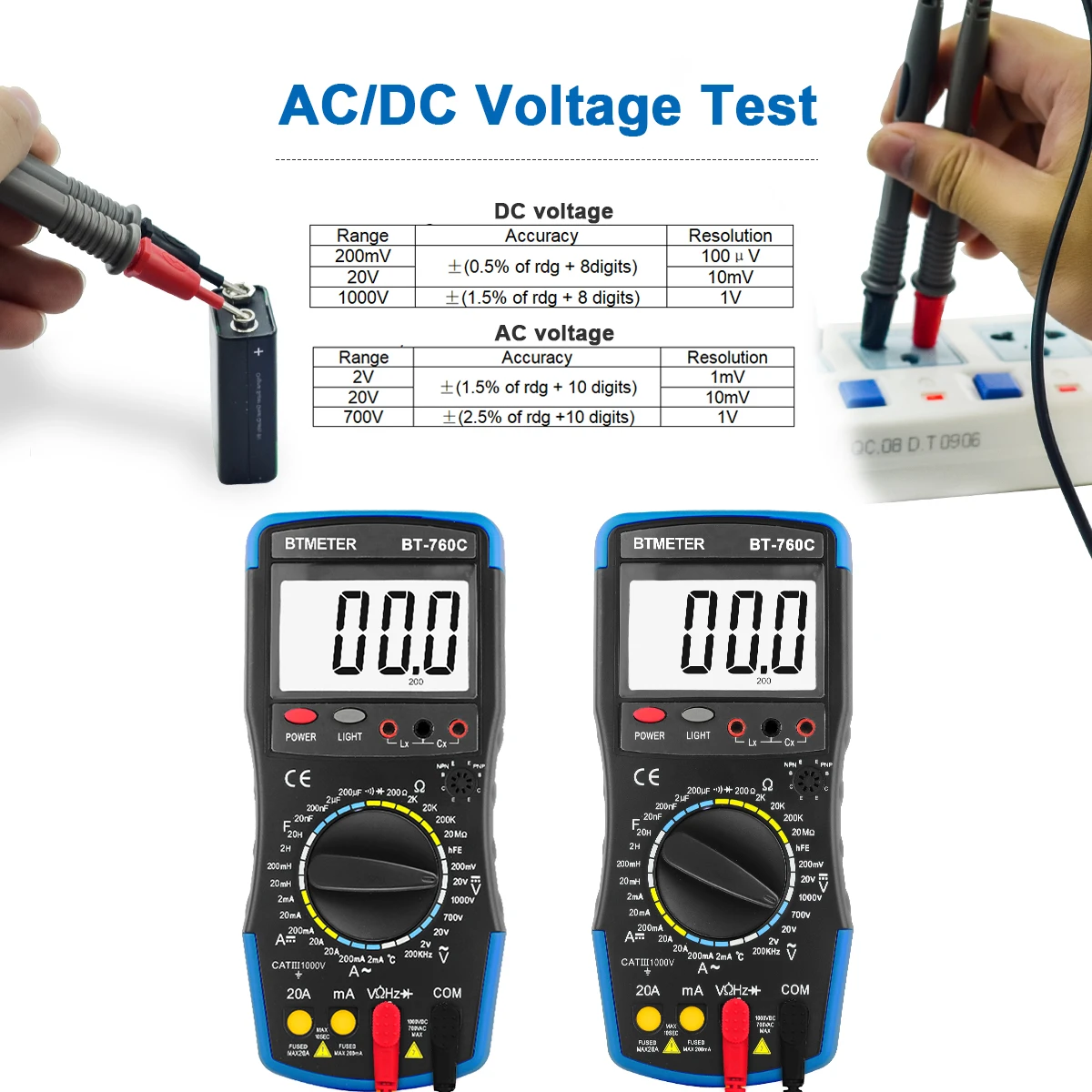 BT-760C Digital Multimeter Capacity Inductance DC/AC Voltage Test Temperature DC/AC voltage,DC/AC current,resistance,capacitance