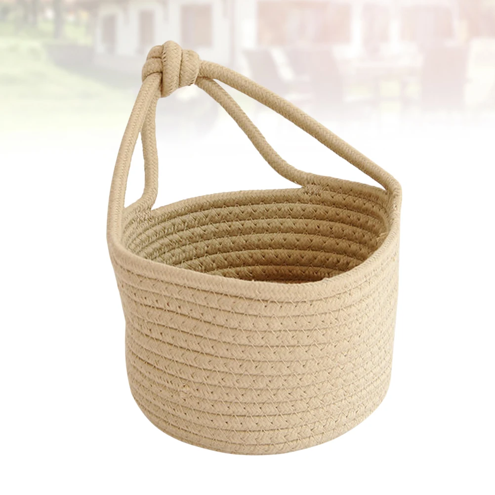 القطن حبل تخزين المنسوجة حاوية مستديرة البيج سلة معلقة للمنزل اكسسوارات المنظم سلة الاشياء #4