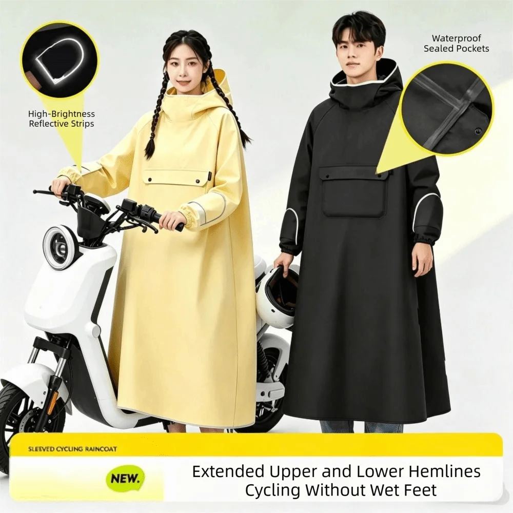 EVA Material Rain Poncho Oxford Cloth Large Brim Hooded Raincoat Waterproof Double-layer Sleeves Cycling Raincoat For Women Men