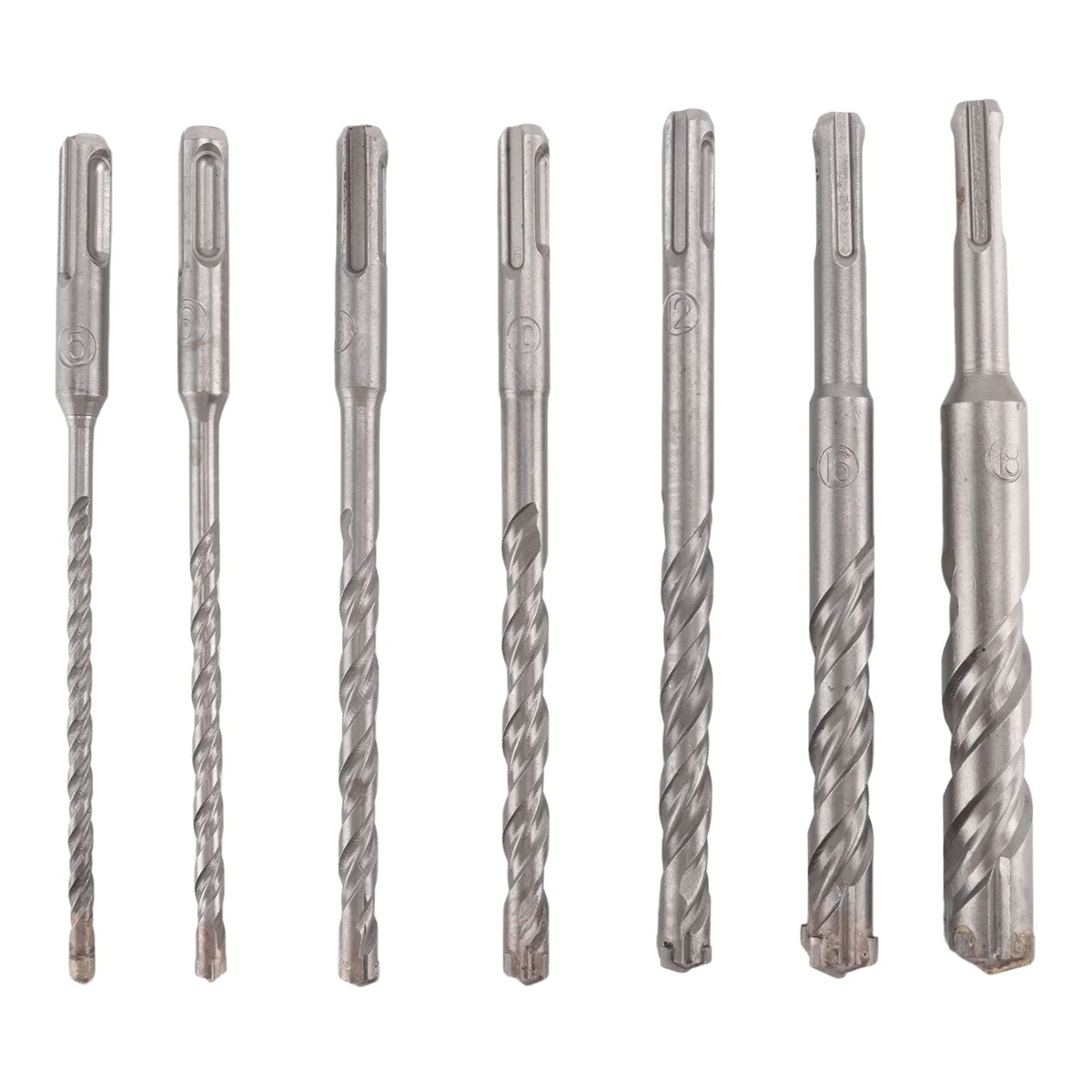 7 Pcs SDS Plus Hammer Drill Bit Set, (4-Flute) for Concrete Brick Block Stone Masonry and