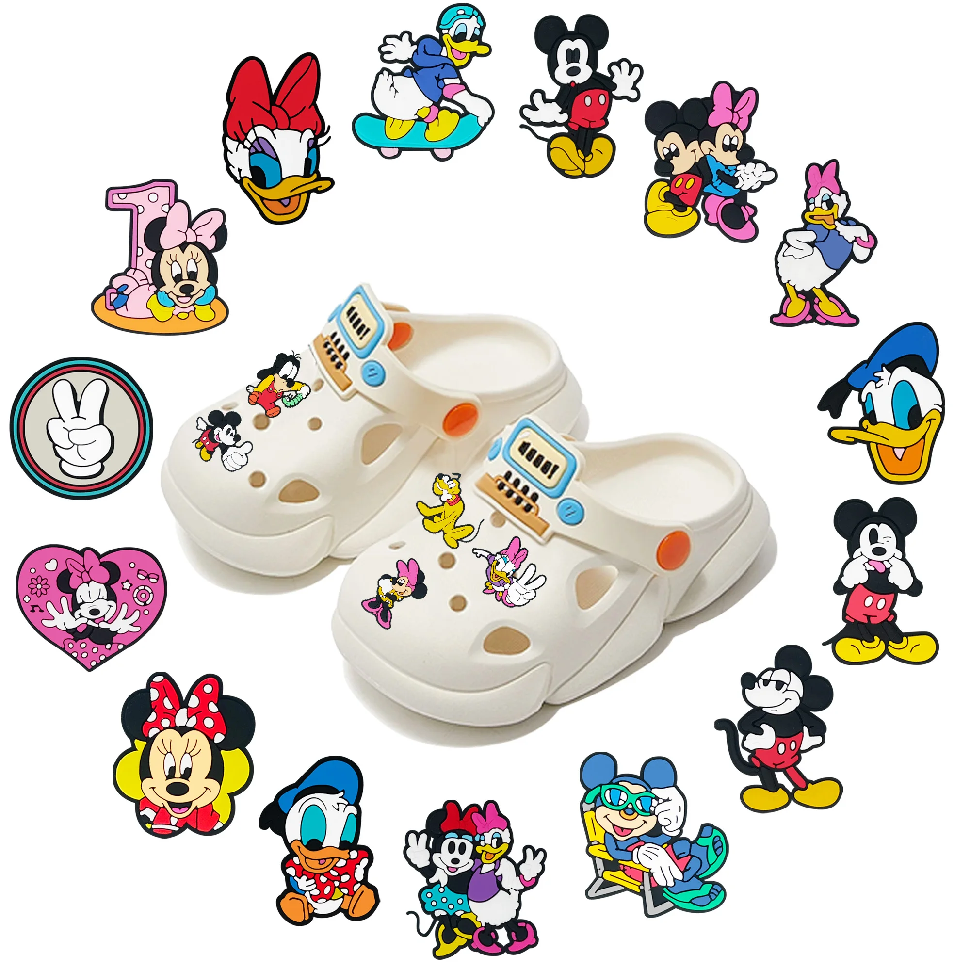 1-20pcs Disney Mickey Shoe Charms for Clogs Sandals Decoration Garden Shoe Accessories Friends Gifts Charms