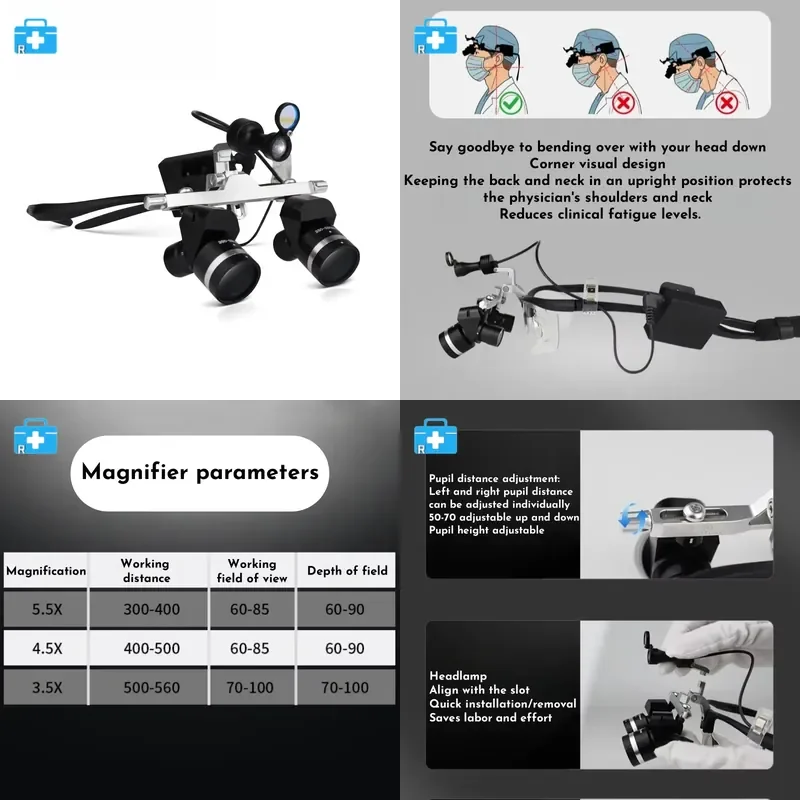 Wireless Loupes with 5W Headlight 3.5-5.5x Adjustable Magnification Magnifying Glasses