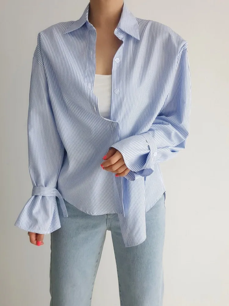 

Ранняя осень, свободные длинные полосатые женские брюки irt Feel Street Sle с высокой талией, модные расклешенные манжеты