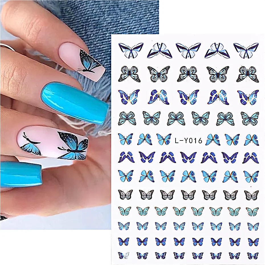 5d Blauwe Vlinder Nail Art Stickers Reliëf Kunstmatige Vlinder Lente Zomer Design Nagel Decals Barok Manicure Decor L-Y016