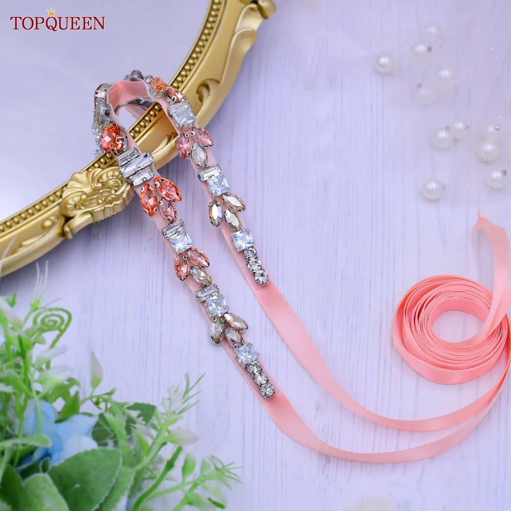 TOPQUEEN Rose Gold Rhinestones Belt Bride Wedding Accesories Thin Party Prom Photography Girdles Women Formal Dresses Sash S475