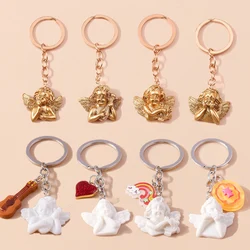 Cute Resin Angel Keychain Mini Musical Instrument Key Ring Pendants for Car Keyholder Handbag Decor Jewelry Gifts for Girls