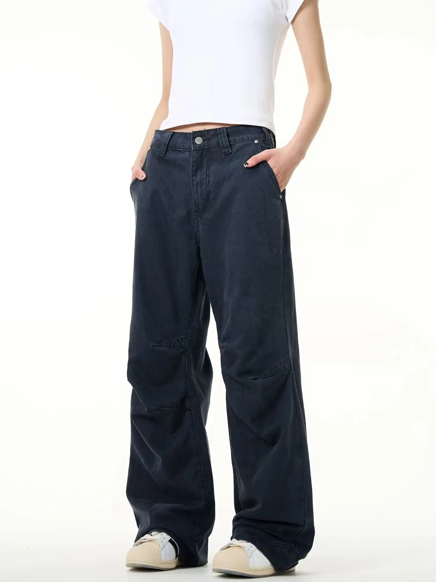 

Retro American Pleated Drape CleanFit Pants Men's Women's Loose Straight Leg Micro Flared Workwear Casual Trousers