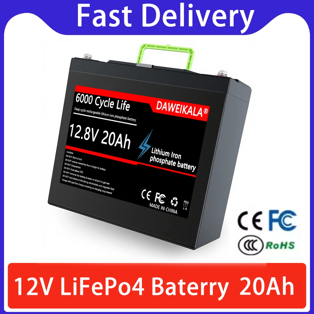 Verbesserte 12V 20Ah LiFePO4 Lithium-Eisenphosphat-Batterie, wiederaufladbar mit Smart BMS und Kurzschluss-Schutz, als Blei-Säure-Ersatz für Kinder-Elektroroller, Bootsmotoren, Wohnwagen/Wohnmobile,