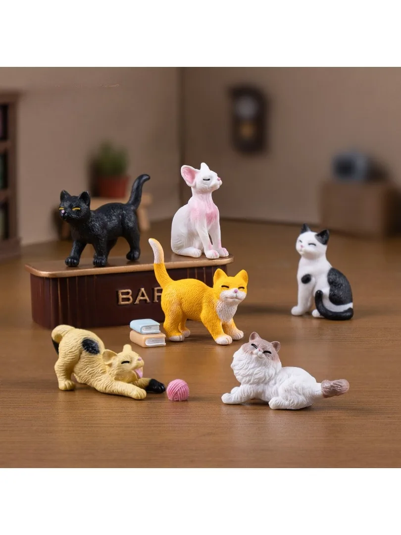 Figurines de chat mignon, modÚle Animal, poupée Ragdoll réaliste, ornement Miniature, accessoires de décoration de jardin féerique, 6 piÚces/ensemble