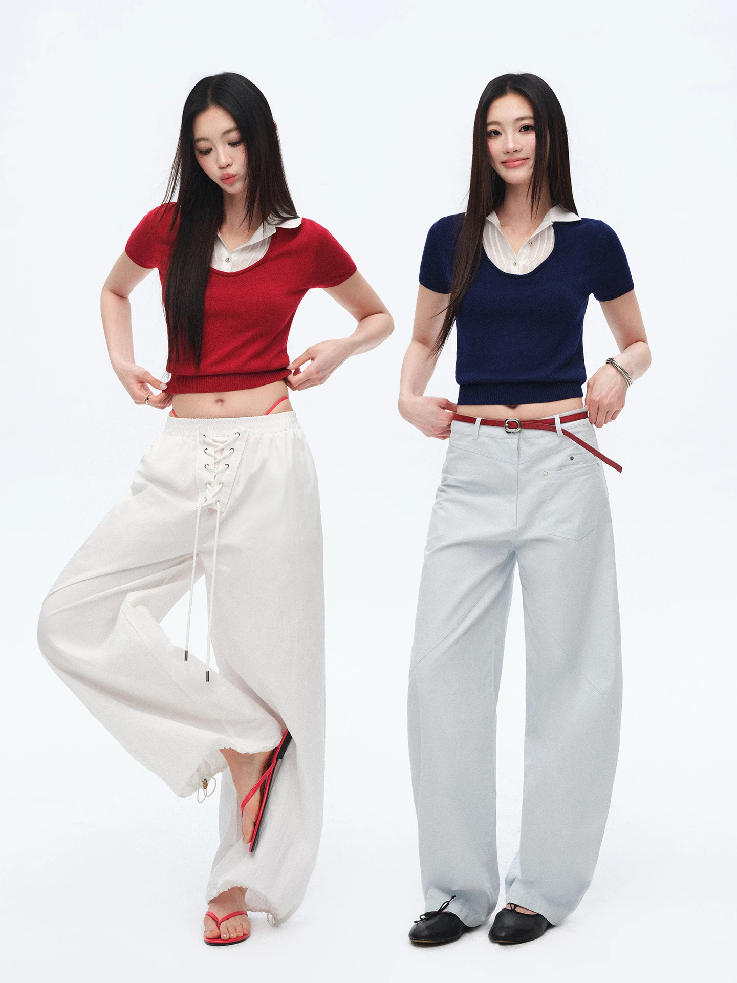 Trendkill New Arrival Women's Short Sleeve Shirt Collar Fake Two-Piece Top Casual Style High Waist Polyester Blend U-Neck Sho...