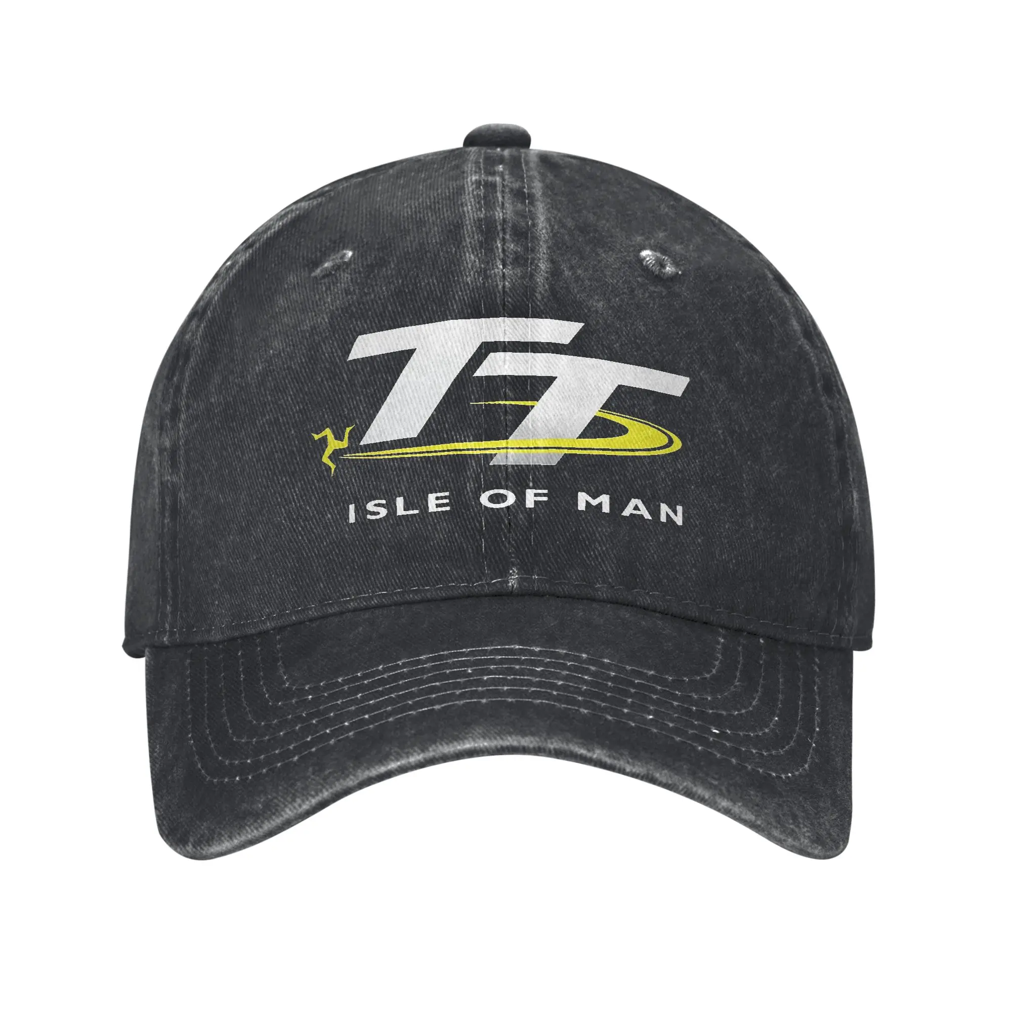 Boné de Beisebol Unissex com Logo da Corrida de Motos Isle of Man TT, Boné Clássico de Denim Desgastado, Ajuste Clássico para Atividades ao Ar Livre, Boné Snapback