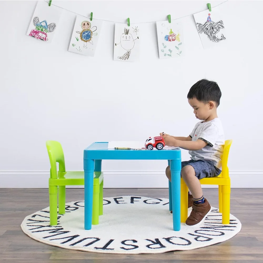 Aqua Table & Green/Yellow Kids tavolo in plastica leggera e Set di 2 sedie, quadrato, bambino