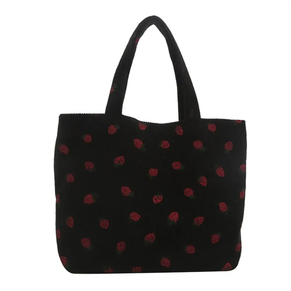 Bolso de mano con estampado de fresa de gran capacidad, bolso de hombro para mujer, bolso de compras de estilo coreano, bolso de pana para exteriores