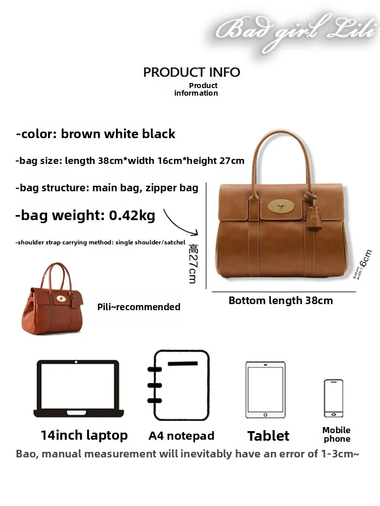 

Women's Top Layer Cowhide Leather Tote Bag Large Capaci Genuine Leather Work Handbag Soft Briti Sle Casual oulder Bag