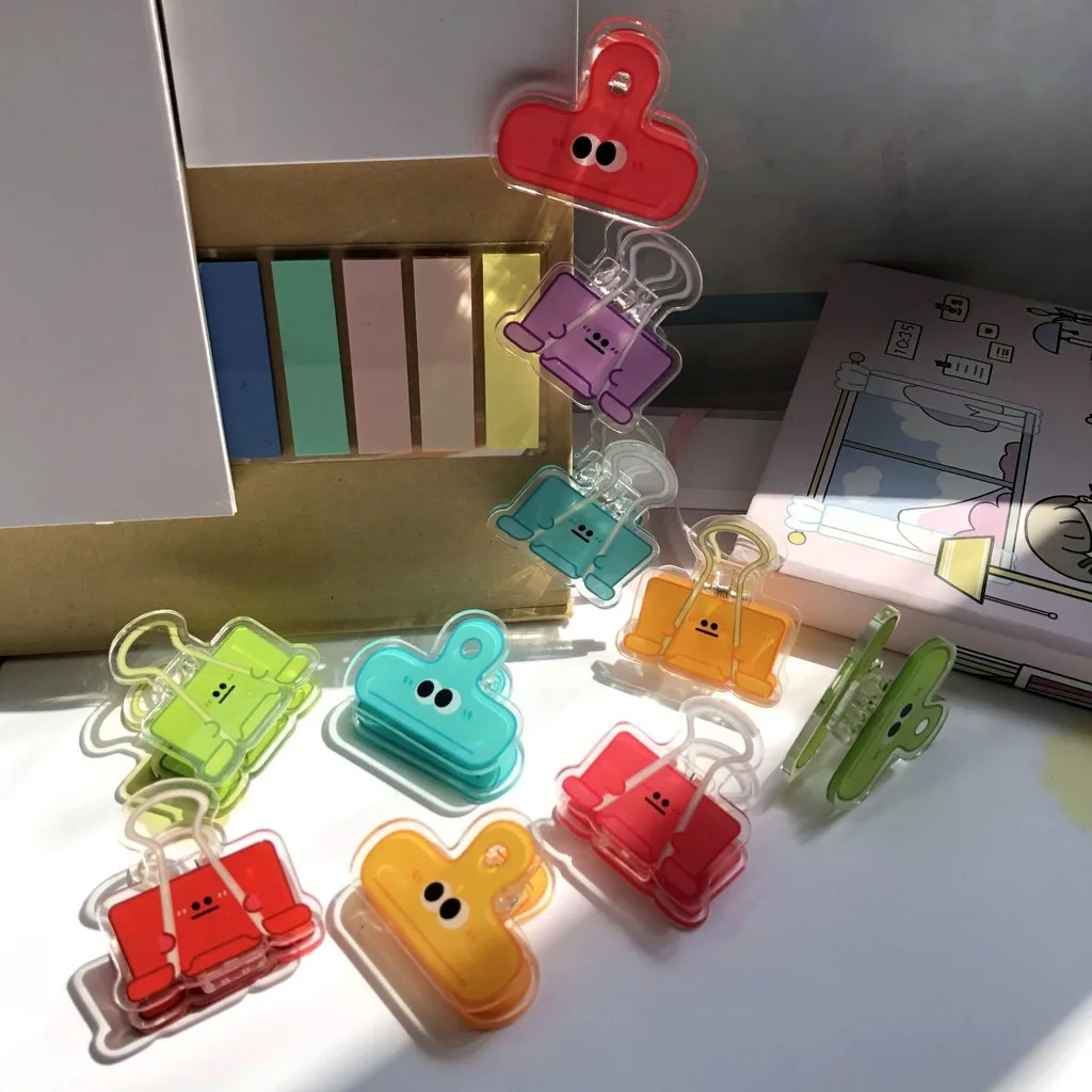 Colorful Acrylic Clips Cartoon Small Eyes File Papers Long Tail Clip Snacks Sealing Book Page Clip School Party Gifts