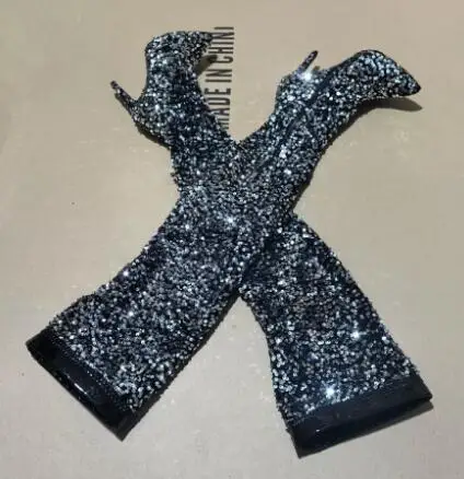 Black Fish Scales Sequined Bling Over The Knee Boots Women Fashion Pointed Toe Thigh Long Boots Run Way Party Long Botas Shoes