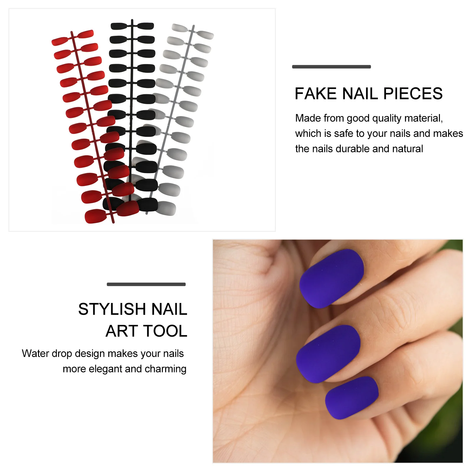 

72Pcs Matte Coffin Nail Tips Full Cover Water Drop False Nails for Prom Wedding Birthday Party DIY Nail Art Manicure Stickers