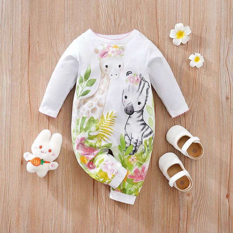 Newborn Clothes Cute Cartoon Deer Cotton Comfortable And Soft Boy And Girl Spring And Autumn 0-18 Long Sleeved Baby Jumpsuit