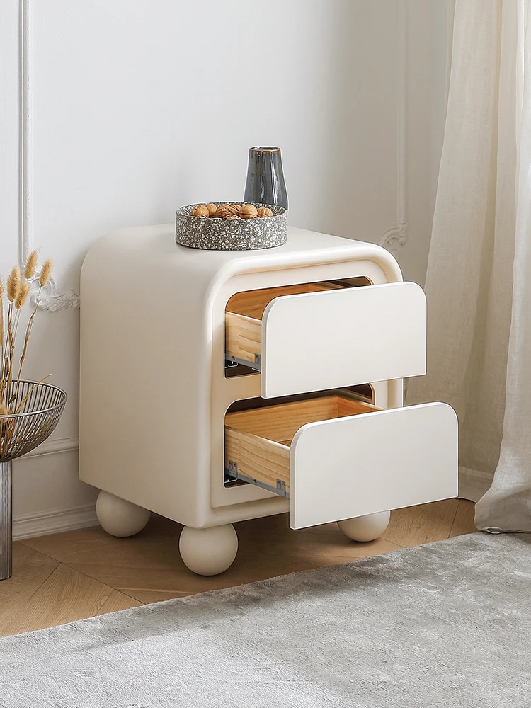 French cream style bedside table, bedroom modern, simple light luxury, luxury sense of luxury white bedside table