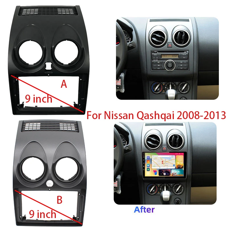 9 inch 2 Din Car Radio Fascia Panel Dash Mounting Frame For Nissan Qashqai  2008-2013 Mounting Installation Trim Kit Frame Bezel