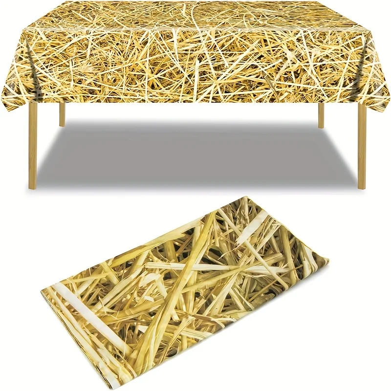 مجموعة مفرش طاولة رعاة البقر الغربية مكونة من 3 قطع - غطاء بلاستيكي لموضوع مزرعة المزرعة مع طباعة بالة القش، 54 × 108 بوصة لديكور حفلات أعياد الميلاد #5