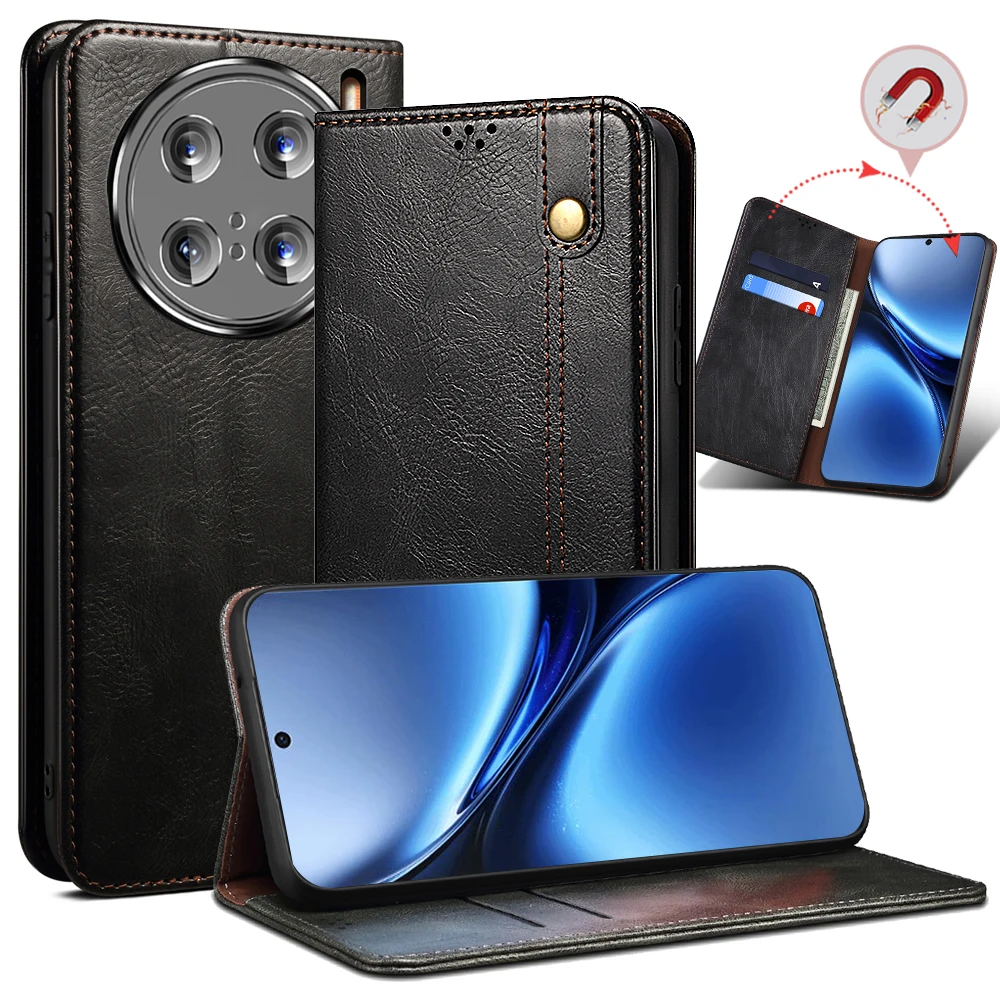 Luxury Leather Flip Wallet Case For VIVO X200 PRO / X200 Card Slot Stand Magnetic Phone Cover House For X200PRO Protective Bag