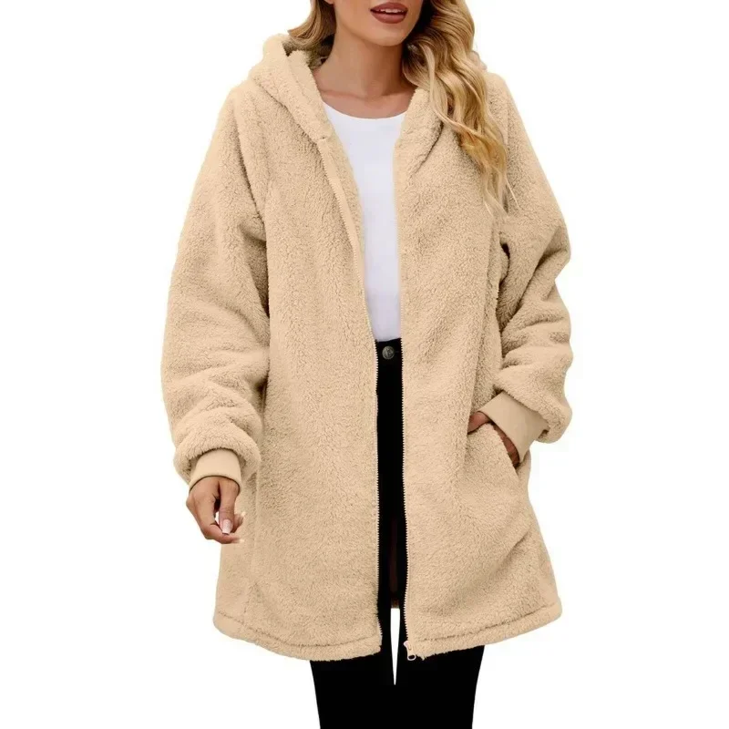 Women Hooded Jacket Plush Solid Color Hooded Coat Casual Autumn And Winter Outerwear Women Clothes