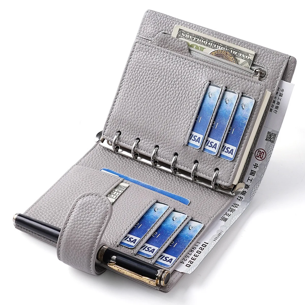 A7 portable notebook three hole loose leaf notebook, lychee patterned top layer cowhide pocket book, genuine leather notebook