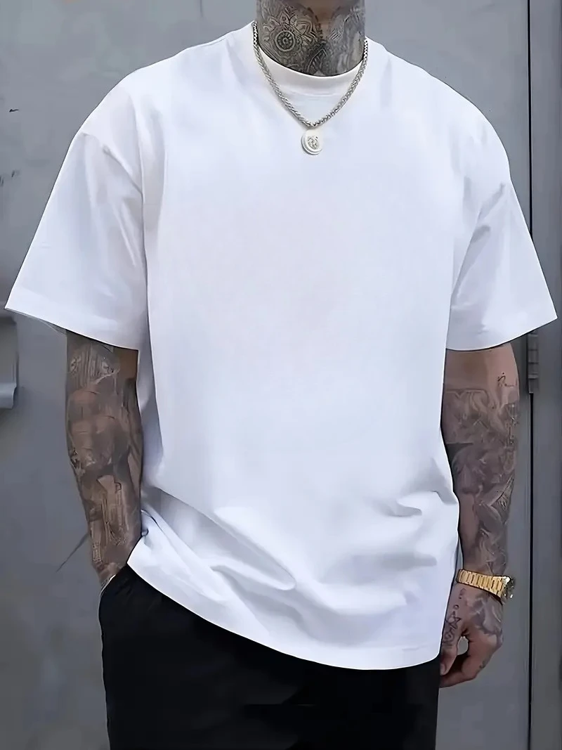 G hombres 250 Color sólido verano algodón mujeres Top camiseta ropa de calle Casual de moda de gran tamaño suelta ropa de manga corta cuello redondo Unisex